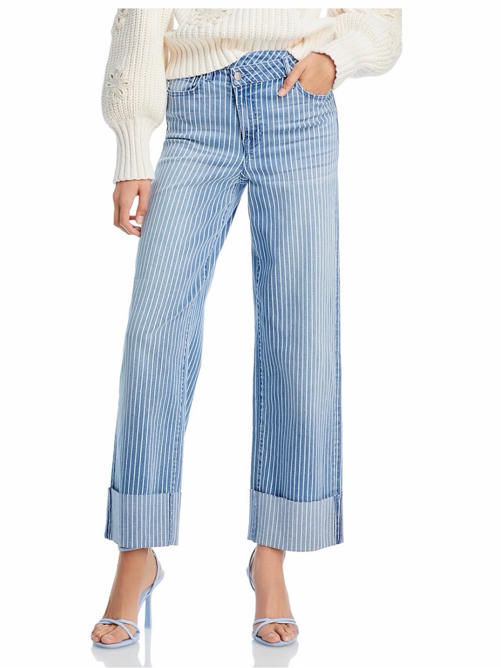 🎉 HOST PICK: Aqua Bloomingdale's Striped Cuffed Dad Jeans in Medium Wash - Picture 7 of 9